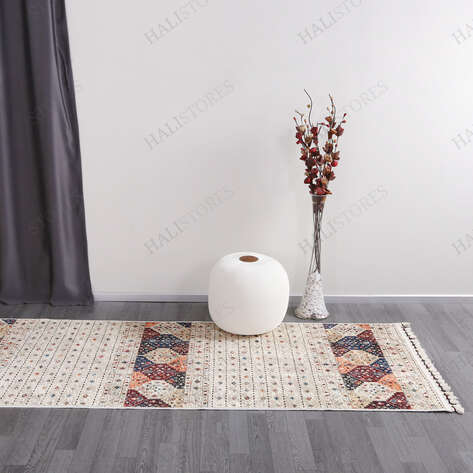Etnik Desenli Krem Yolluk Halı Milas 5034 - 2