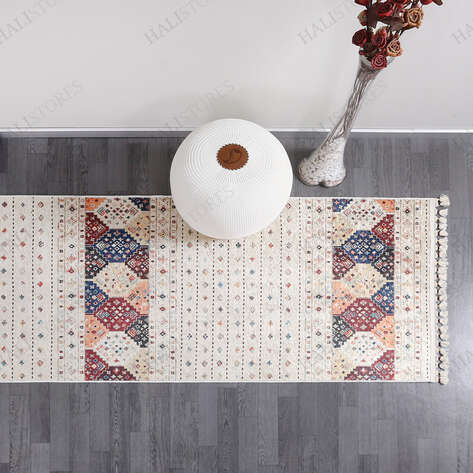 Etnik Desenli Krem Yolluk Halı Milas 5034 - 1
