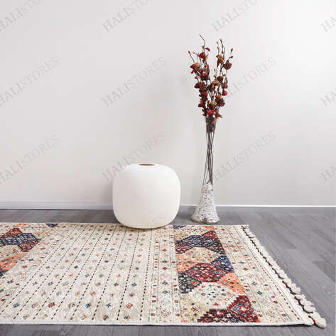 Etnik Desenli Krem Yolluk Halı Milas 5034 - 3