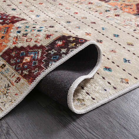 Etnik Desenli Krem Yolluk Halı Milas 5034 - 4