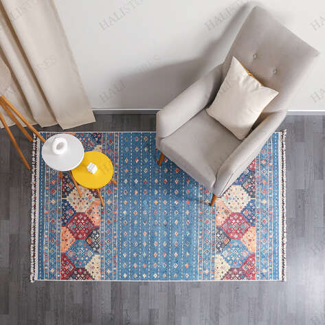 Etnik Desenli Mavi Kilim Halı Milas 5035 - 2