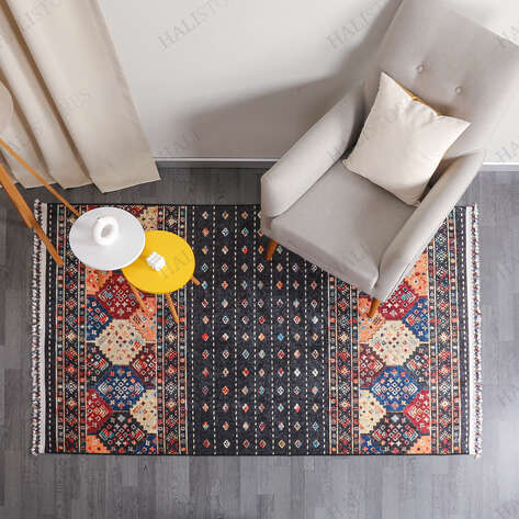 Etnik Desenli Siyah Kilim Halı Milas 5037 - 2