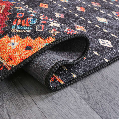 Etnik Desenli Siyah Kilim Halı Milas 5037 - 4