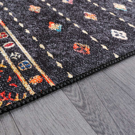Etnik Desenli Siyah Kilim Halı Milas 5037 - 5
