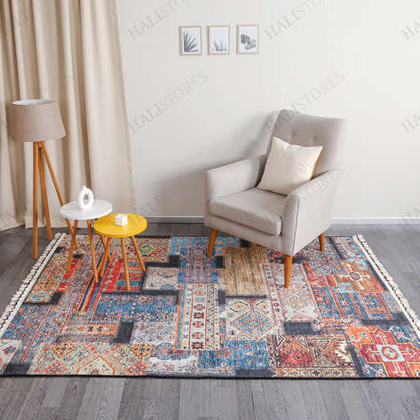 Etnik Motif Desenli Renkli Kilim Yolluk Halı Milas 5107 - 1