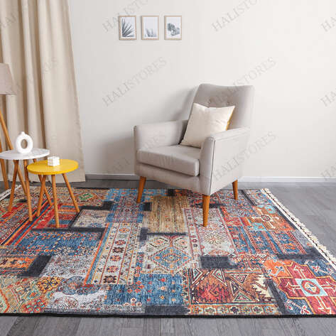 Etnik Motif Desenli Renkli Kilim Yolluk Halı Milas 5107 - 3