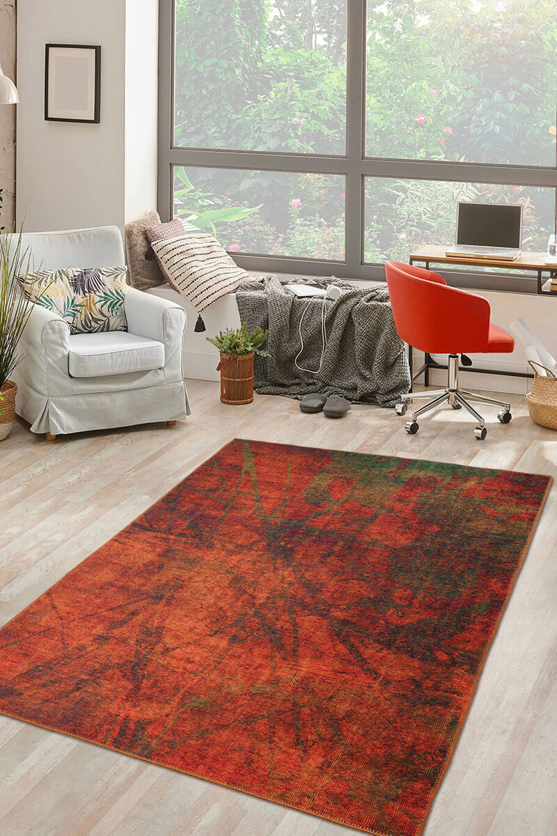 Fusion Modern Dokuma Taban Dekoratif Turuncu Halı (al 09)