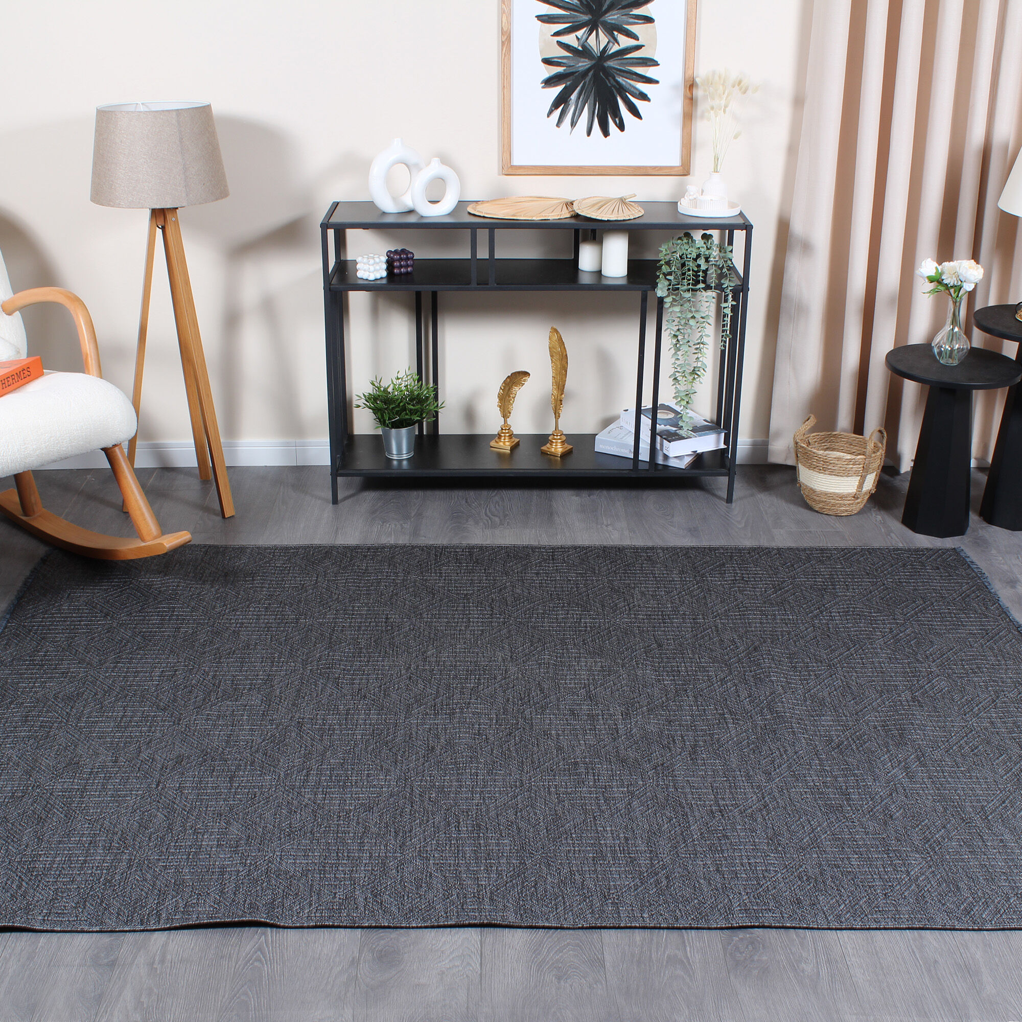 Gabardin Gb 1 Modern Kabartma Desenli Dekoratif Antrasit Makine Halısı