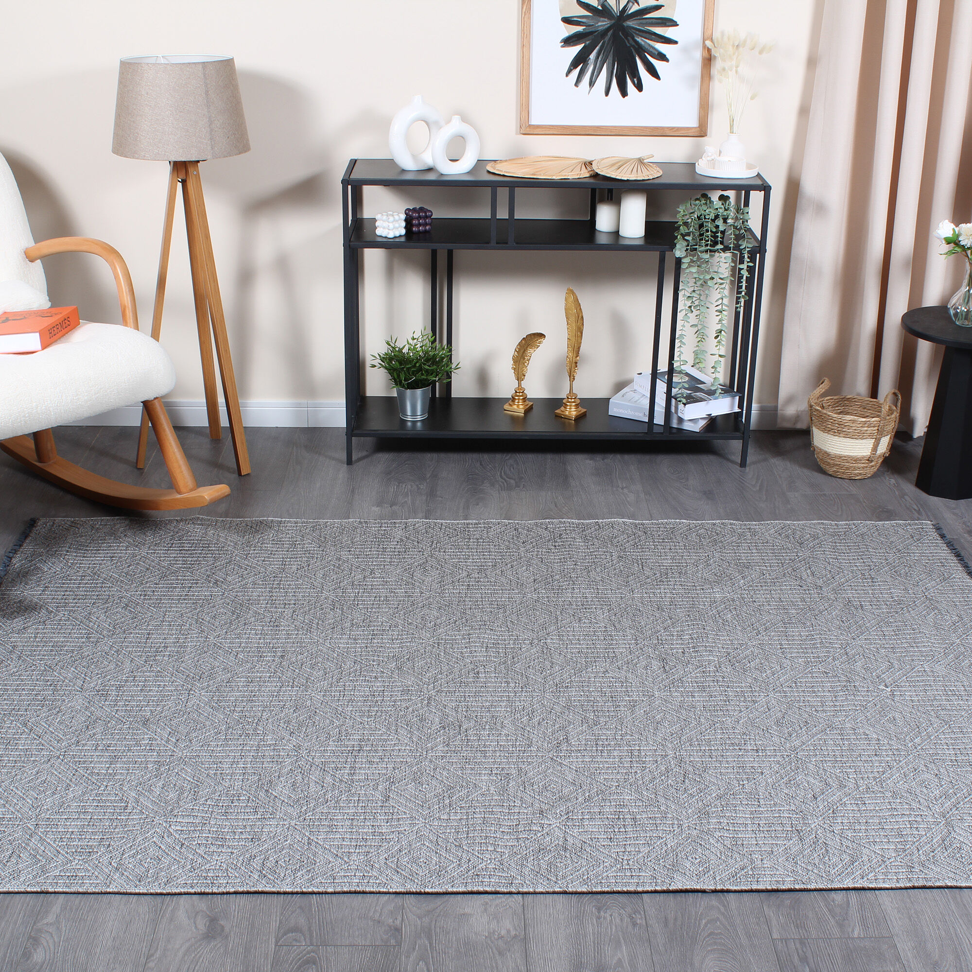 Gabardin Gb 3 Modern Kabartma Desenli Dekoratif Gri Makine Halısı