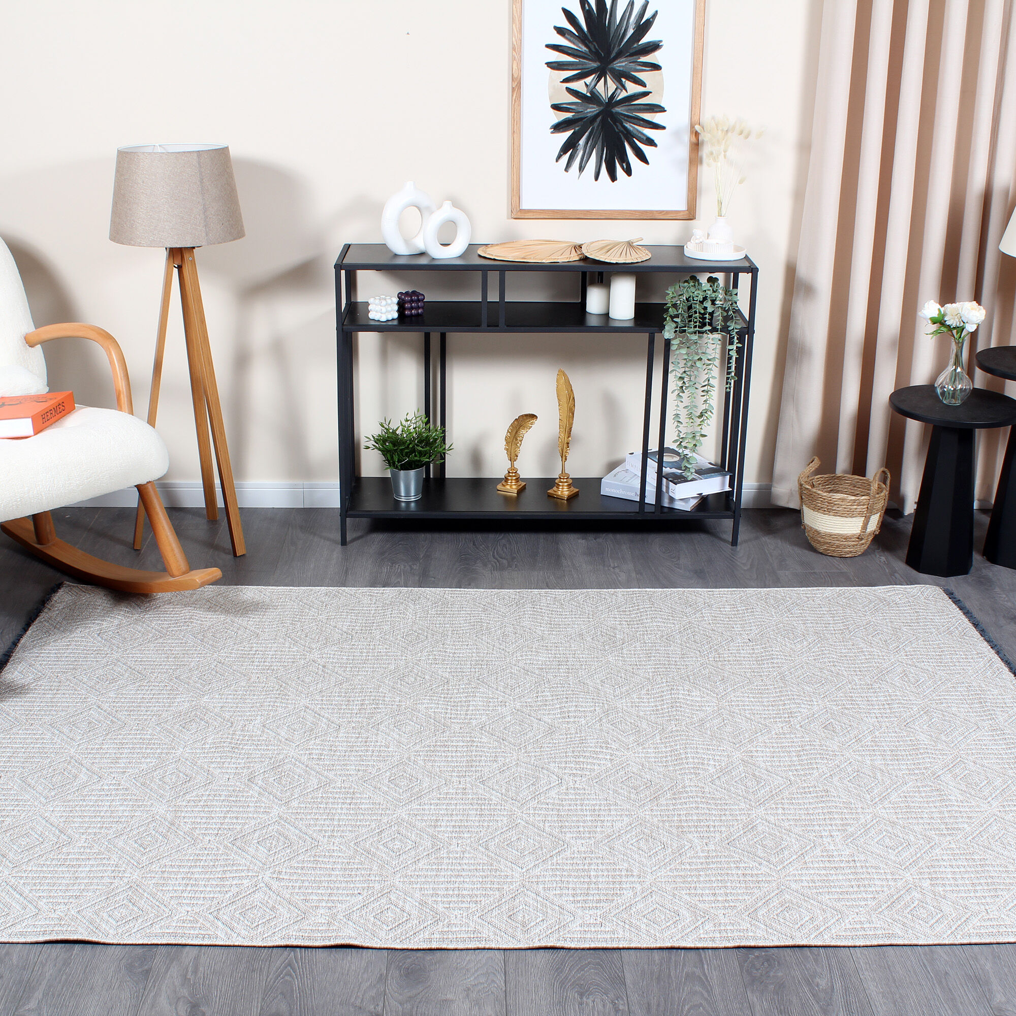 Gabardin Gb 4 Modern Kabartma Desenli Dekoratif Bej Makine Halısı