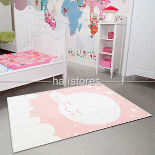 Halıstores - Gökyüzü Desenli Çift Taraflı Kız Çocuk ve Bebek Halısı 02 Pembe