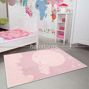 Halıstores - Gökyüzü Desenli Çift Taraflı Kız Çocuk ve Bebek Halısı 02 Pembe (1)