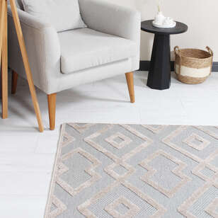Grace 65021-261 Modern Kabartmalı Geometrik Desenli Dekoratif Gri Vizon  Makine Halısı (2)