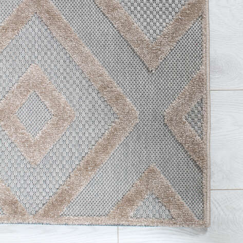 Grace 65021-261 Modern Kabartmalı Geometrik Desenli Dekoratif Gri Vizon  Makine Halısı - 4