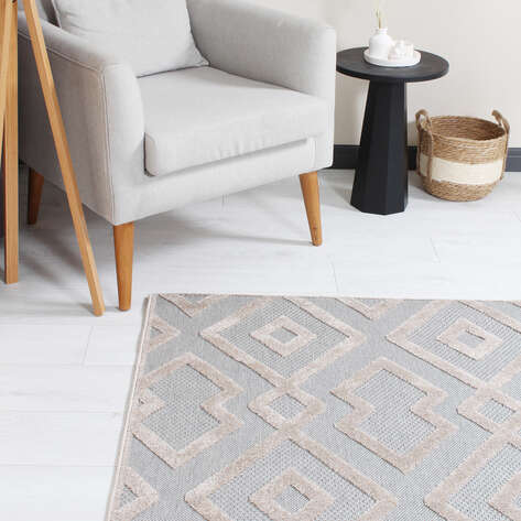 Grace 65021-261 Modern Kabartmalı Geometrik Desenli Dekoratif Gri Vizon  Makine Halısı - 2