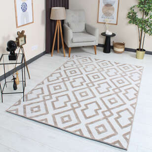 Grace 65021-270 Modern Kabartmalı Geometrik Desenli Dekoratif Kahve Krem Makine Halısı (1)