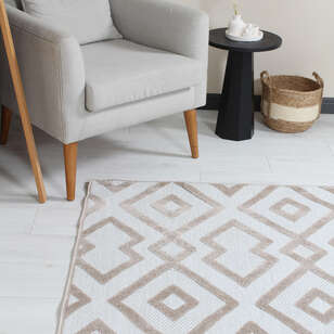 Grace 65021-270 Modern Kabartmalı Geometrik Desenli Dekoratif Kahve Krem Makine Halısı (2)