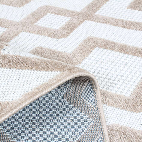 Grace 65021-270 Modern Kabartmalı Geometrik Desenli Dekoratif Kahve Krem Makine Halısı - 4