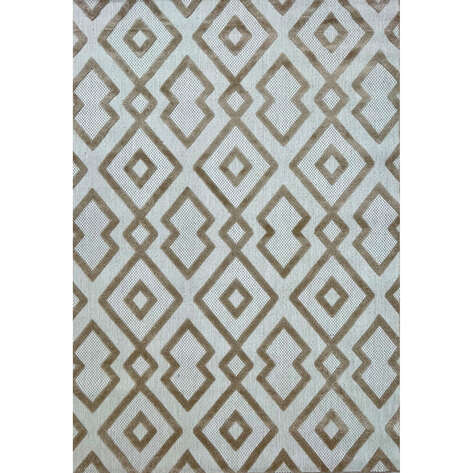 Grace 65021-270 Modern Kabartmalı Geometrik Desenli Dekoratif Kahve Krem Makine Halısı - 5