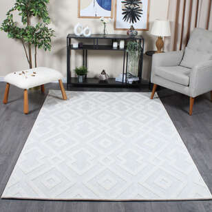 Grace 65021-260 Modern Kabartmalı Geometrik Desenli Dekoratif  Krem Makine Halısı (1)