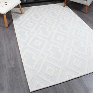 Grace 65021-260 Modern Kabartmalı Geometrik Desenli Dekoratif  Krem Makine Halısı (2)