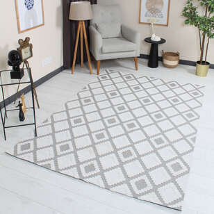 Grace 65022-260 Modern Kabartmalı Geometrik Desenli Dekoratif Antrasit Krem Antrasit Makine Halısı (1)