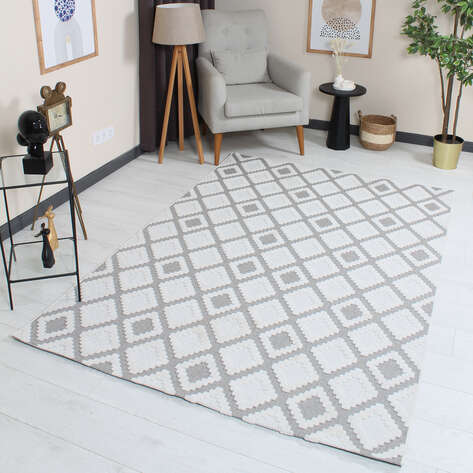 Grace 65022-260 Modern Kabartmalı Geometrik Desenli Dekoratif Antrasit Krem Antrasit Makine Halısı - 1