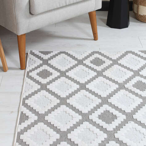 Grace 65022-260 Modern Kabartmalı Geometrik Desenli Dekoratif Antrasit Krem Antrasit Makine Halısı - 2