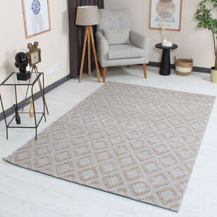 Grace 65022-261 Modern Kabartmalı Geometrik Desenli Dekoratif Gri Bej Makine Halısı (1)