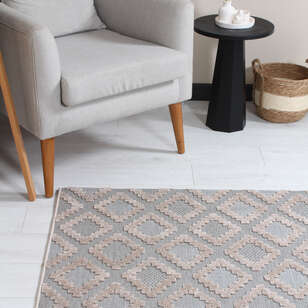Grace 65022-261 Modern Kabartmalı Geometrik Desenli Dekoratif Gri Bej Makine Halısı (2)
