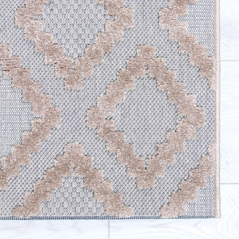 Grace 65022-261 Modern Kabartmalı Geometrik Desenli Dekoratif Gri Bej Makine Halısı - 3