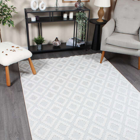 Grace 65022-270 Modern Kabartmalı Geometrik Desenli Dekoratif Krem Makine Halısı - 1