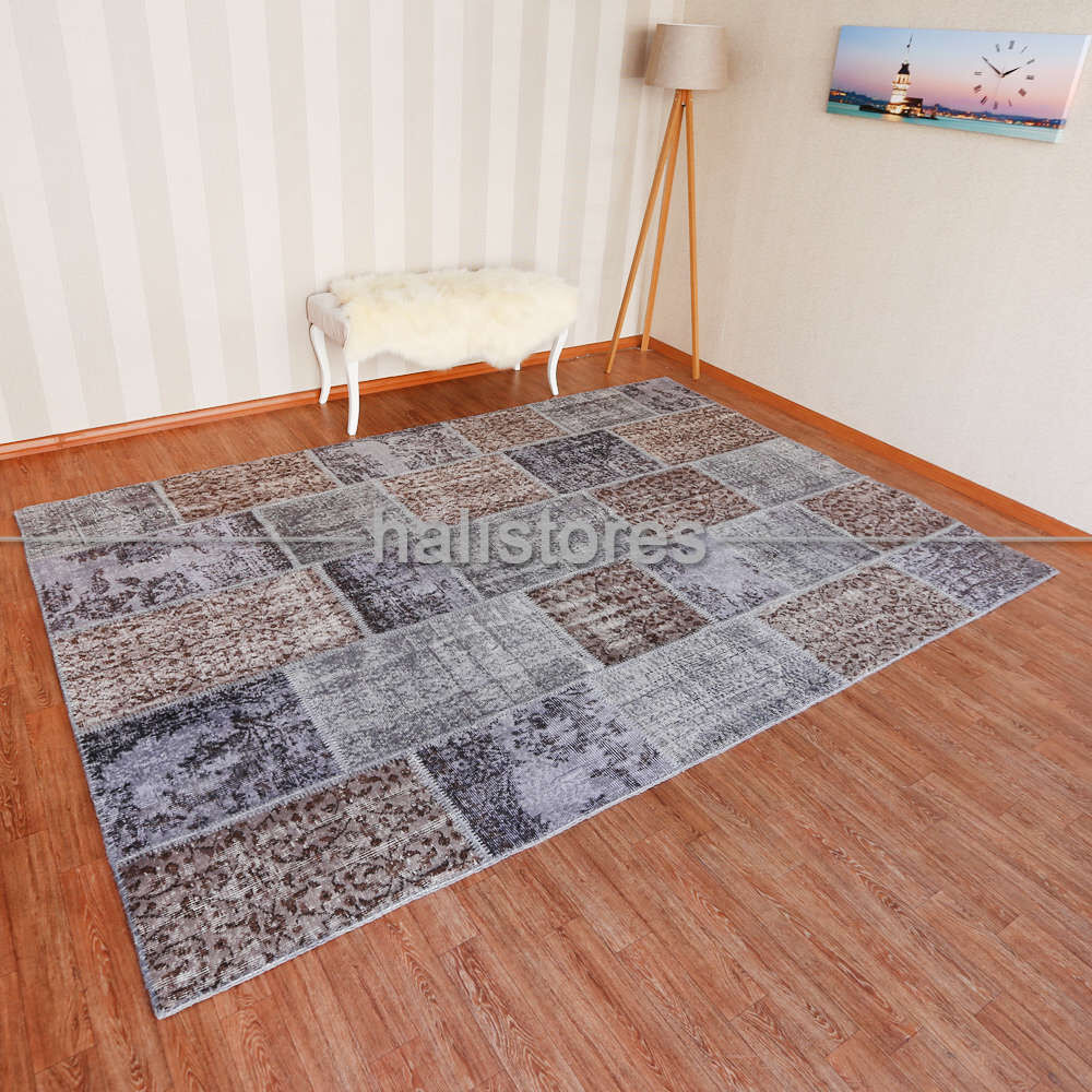 Gri-Bej Patchwork El Halısı