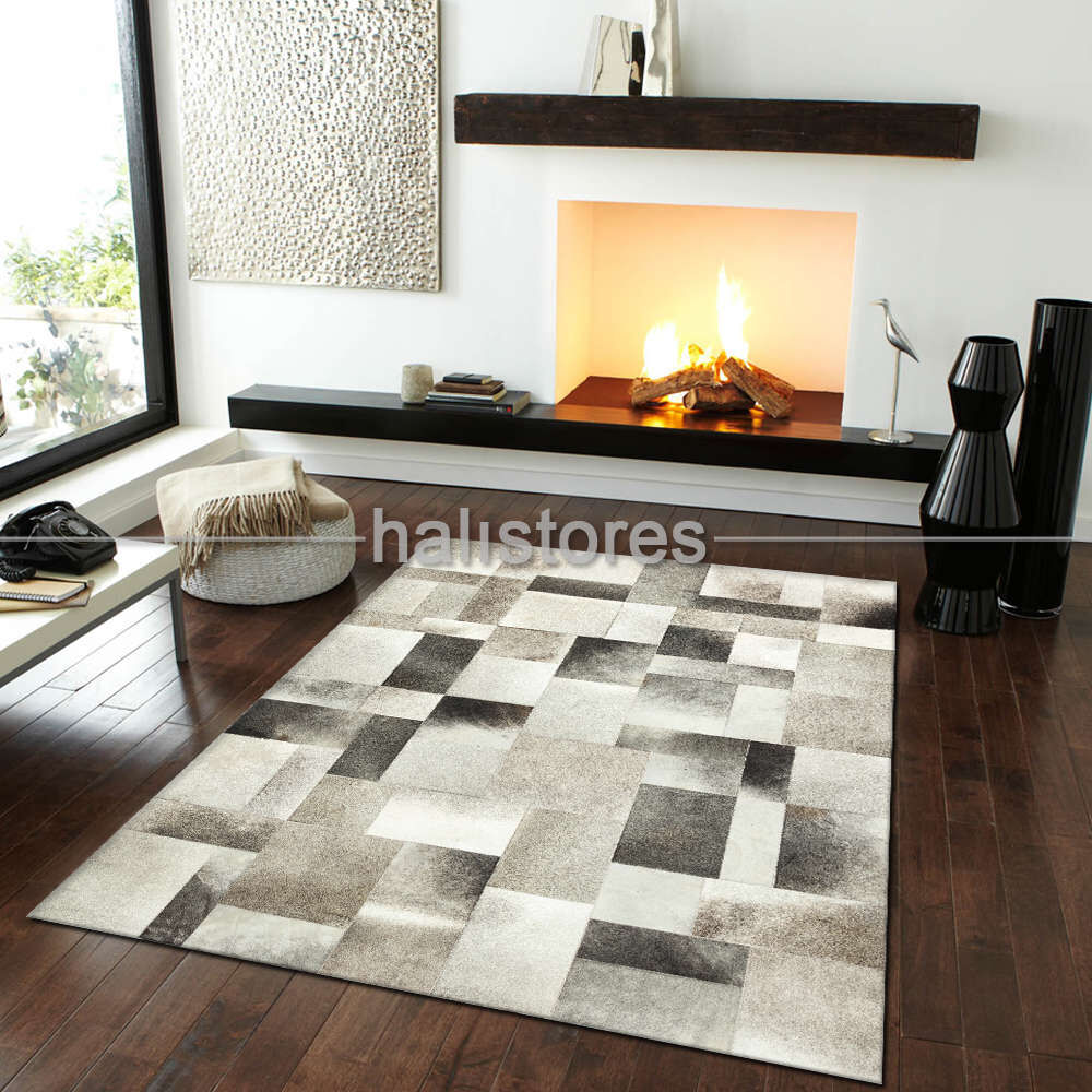 Gri Deri Patchwork Halı