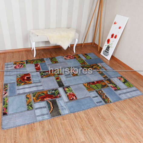 Gri Patchwork Anadolu Kırkyama Kilim - 1
