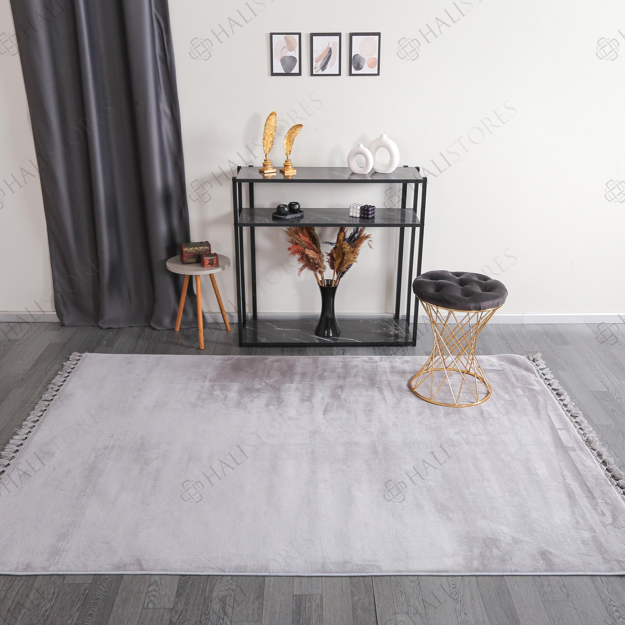 Gri Peluş Yıkanabilir Halı