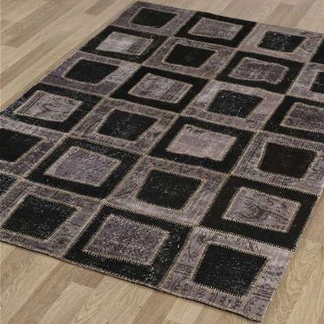 Gri-Siyah Patchwork El Halısı Kübik - 2