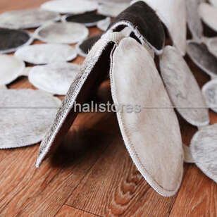 Gri Yuvarlak Deri Patchwork Halı (3)