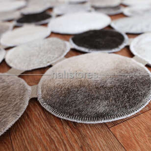 Gri Yuvarlak Deri Patchwork Halı (4)