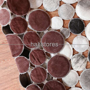 Gri Yuvarlak Deri Patchwork Halı (5)