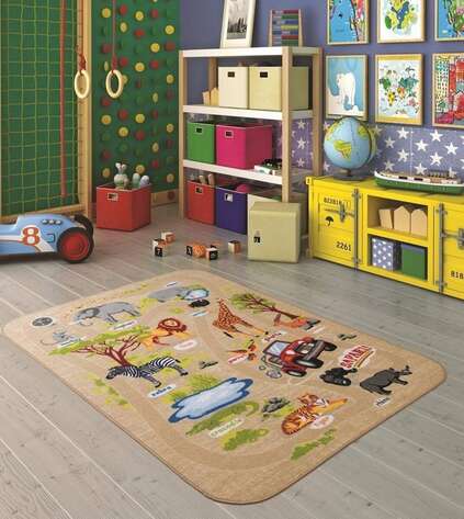 Halıstores Eğitici Anaokulu ve Kreş Halısı Safari Bej Animals - 1