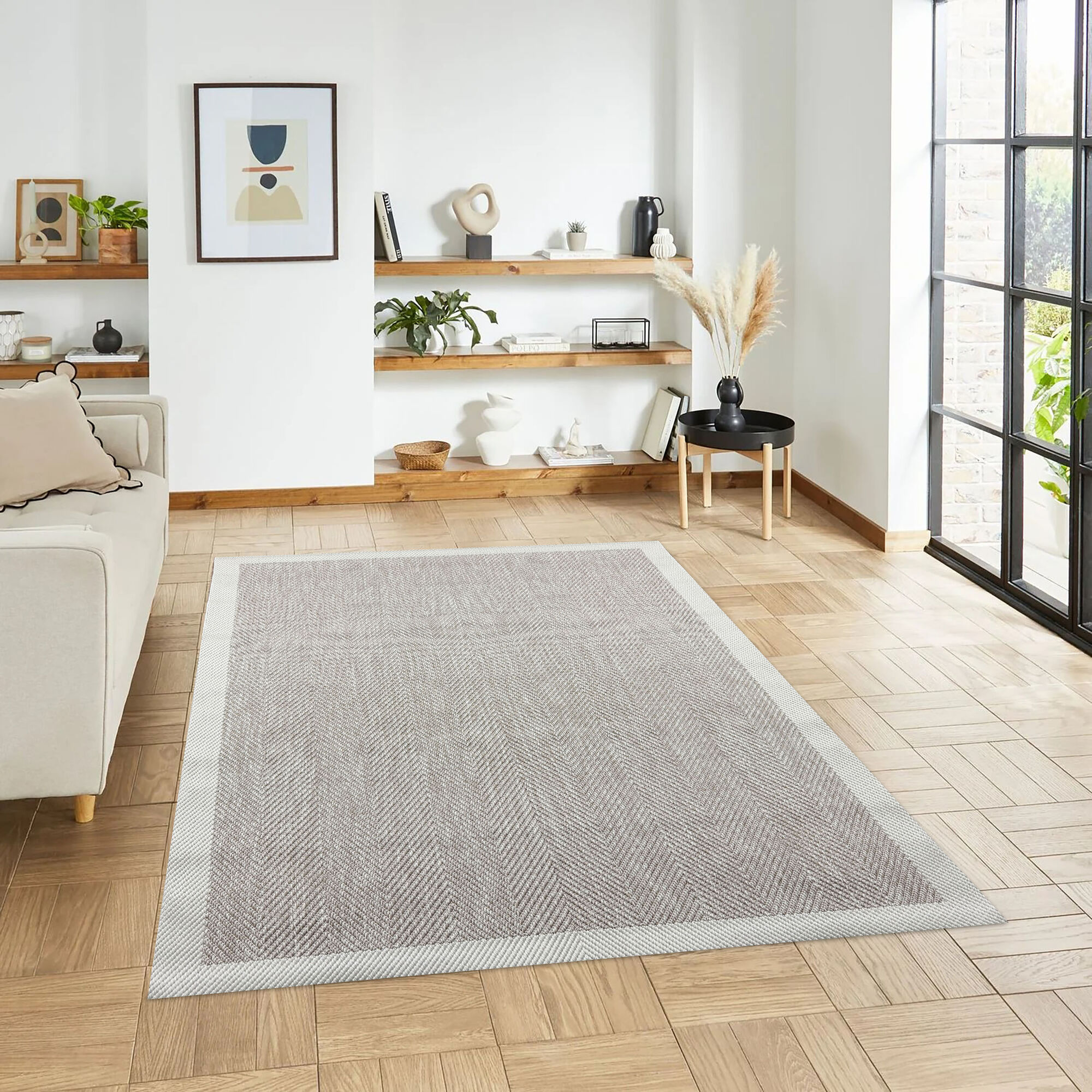 Halıstores Jüt Sisal Comfort 1503 Bej Makinede Yıkanabilir Hav ve Toz Vermeyen İç ve Dış Mekan Bordürlü Halı