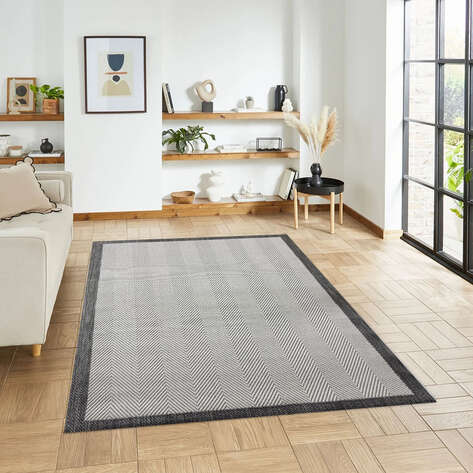 Halıstores Jüt Sisal Comfort 1504 Beyaz Makinede Yıkanabilir Hav ve Toz Vermeyen İç ve Dış Mekan Bordürlü Halı - 1