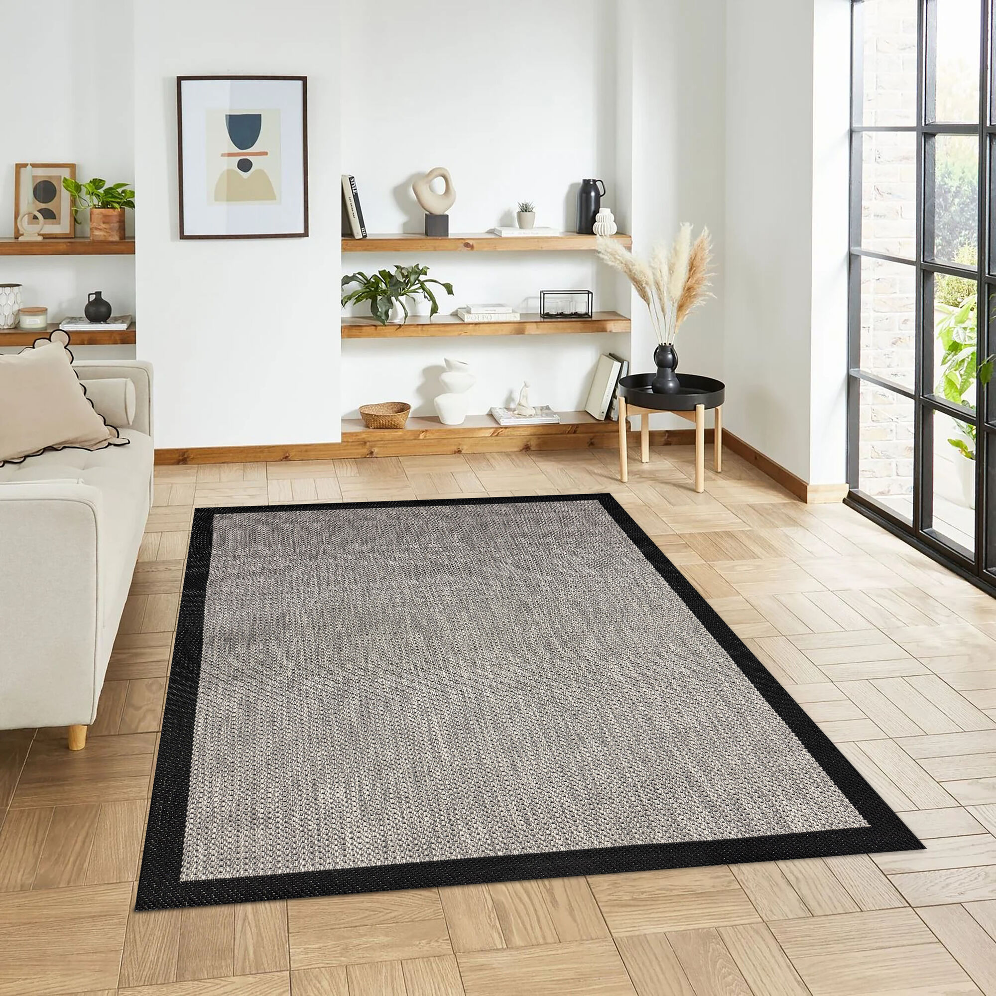 Halıstores Jüt Sisal Comfort 1505 Siyah Makinede Yıkanabilir Hav ve Toz Vermeyen İç ve Dış Mekan Bordürlü Halı