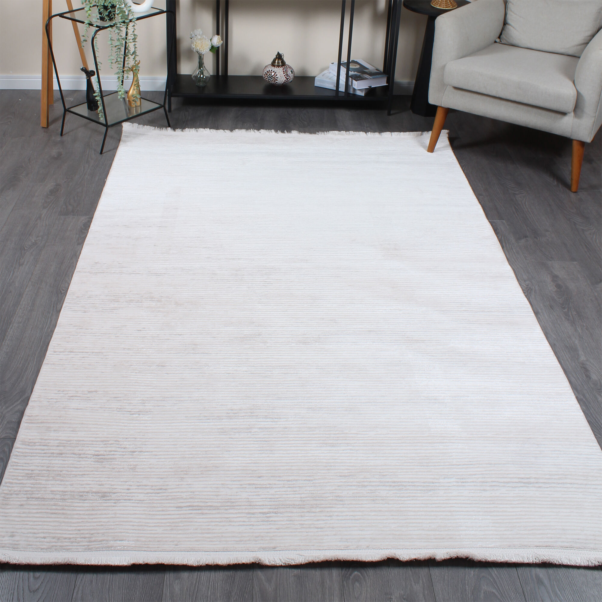 Halıstores Modda 2511 Gri Yün Tuşeli Akrilik Modern Saçaklı Makine Halısı