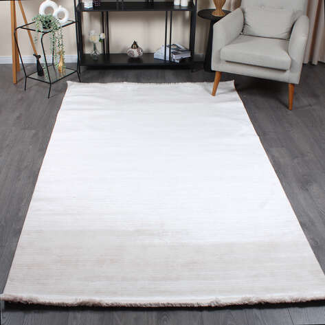 Halıstores Modda 2511 Krem Yün Tuşeli Akrilik Modern Saçaklı Makine Halısı - 1