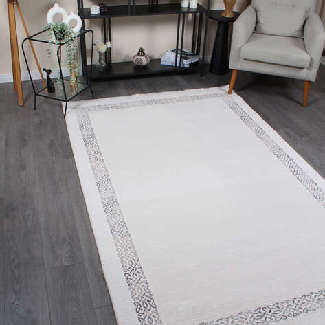 Halıstores Modda 4082 Antrasit Yün Tuşeli Akrilik Modern Saçaklı Salon Halısı - 2