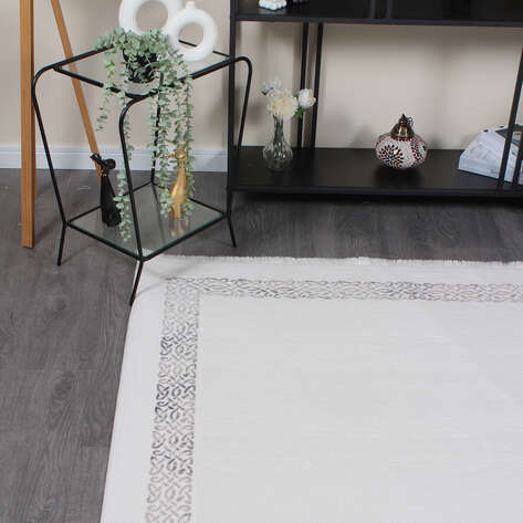Halıstores Modda 4082 Antrasit Yün Tuşeli Akrilik Modern Saçaklı Salon Halısı - 3