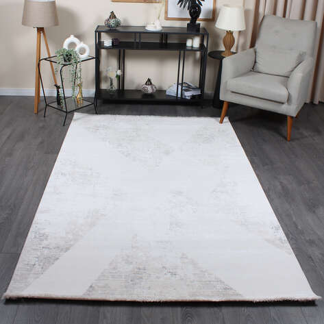 Halıstores Modda 4106 Antrasit Yün Tuşeli Akrilik Modern Saçaklı Makine Halısı - 1