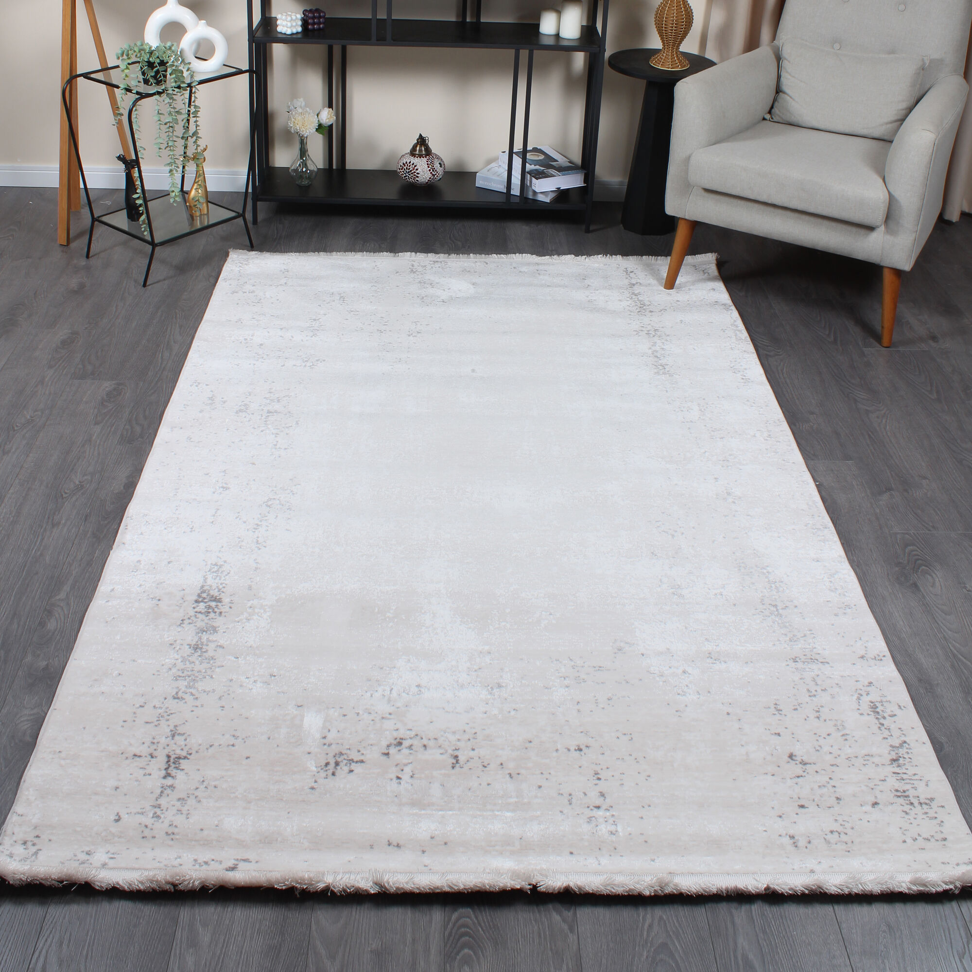 Halıstores Modda 4109 Antrasit Yün Tuşeli Akrilik Modern Saçaklı Makine Halısı